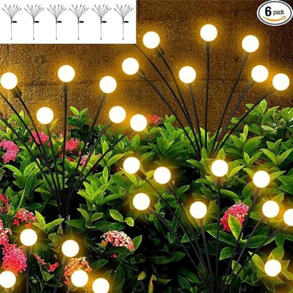 Solar Garden Lights - 6 Pack Solar Firefly Lights Outdoor Waterproof New - Picture 7 of 7